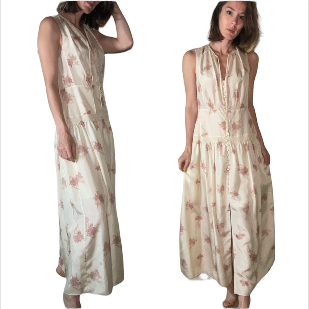 NORA FLORAL SILK SLEEVELESS A-LINE DRESS IN SUNSET COMBO - Picture 8 of 14
